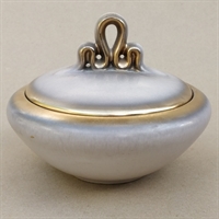 gråblå, guld porcelænsskål med låg gammel genbrug